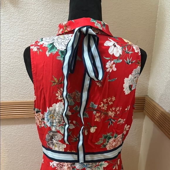 River Island NWT Size UK 16 Floral Red Sleeveless Dress!!! - Picture 5 of 11